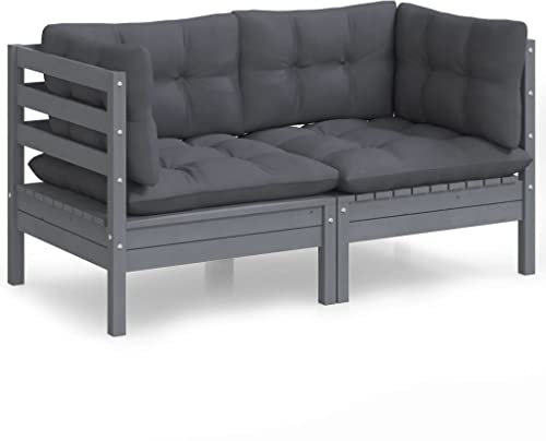 Eleganz 2-Sitzer Gartensofa aus massivem Kiefernholz mit Anthrazit Kissen - Langlebiges und stilvolles Gartensitzmöbel für Terrasse und Garten