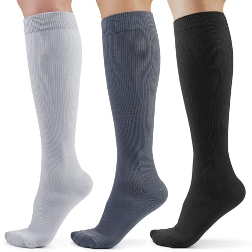 CAMBIVO Kompressionsstrümpfe Herren Damen 3 Paar, Stützstrümpfe 3 Farbe, Kompressionssocken 8-15 mmHg, Compression Socks für Arbeit, Reise, Schwangerschaft, Alltag