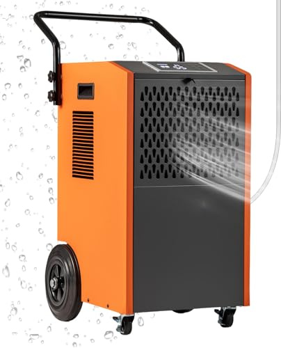 RELAX4LIFE Déshumidificateur d'Air Commercial 73L/J pour 695m3, Déshumidificateur Électrique avec Roues-Minuterie 24H-Dégivrage Automatique-Tuyau de Vidange pour Sous-sols Usines (Orange)