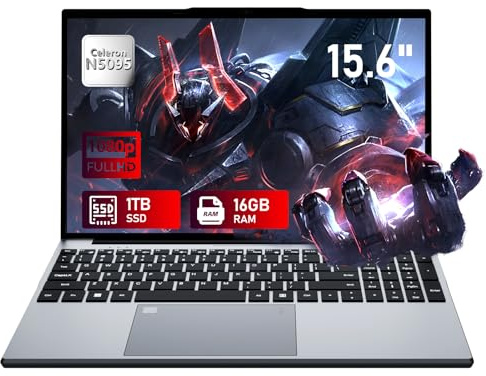 Ordinateur portable 15,6 pouces, 16 Go RAM SSD 1To processeur N5095 carte graphique UHD, PC Portable Full HD 1920 x 1080, avec WiFi 5/USB 3.0/pavé numérique/clavier rétroéclairé/Touch ID Laptop