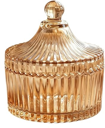 ASTRQLE Tarro de cristal para caramelos de 300 ml con tapa, elegante recipiente de cristal para galletas, forma de tienda de campaña, plato de almacenamiento decorativo para el hogar, oficina