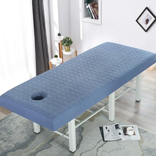 Surwin Massageliege Bezug mit Loch, Spannbezug für Massageliege Frottee mit Loch Bettwäsche Waschbar mit Elastischer Kordelkante für Schönheits und Gesichtssalon (HF23 Marineblau,70 * 190cm)
