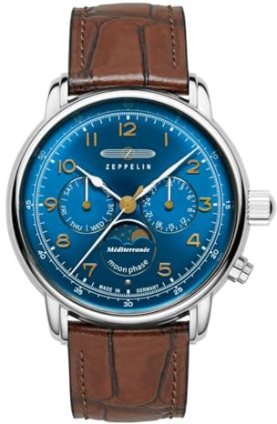 Zeppelin Herrenuhr Serie LZ 121 Méditerranée Mondphase mit Lederband 9636-3