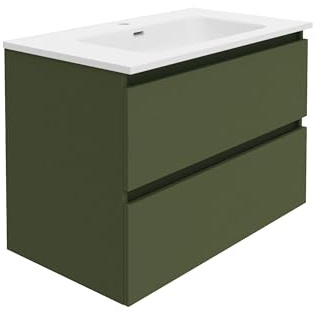 Baikal Mueble de Baño Rubi. 80cm Verde Musgo. Incluye Lavabo. Entrega Montado. Suspendido 2 Cajones con Cierre Amortiguado.