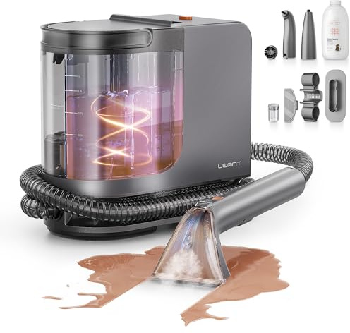 uwant B400 Limpiador de Tapicerías con Sistema de Vapor y Agua Caliente, 18kPa de Potente Succión, Limpiador Portátil con 4 Herramientas de Limpieza y Solución Incluida, para Sofás Set of 1