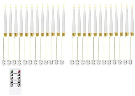 Hipzeepo Candele LED A Forma di Cono Corto 0,5 X 6 con Tremolante, 24 Pezzi, Candelieri A Luce Calda con 24 Ganci A Sfera di