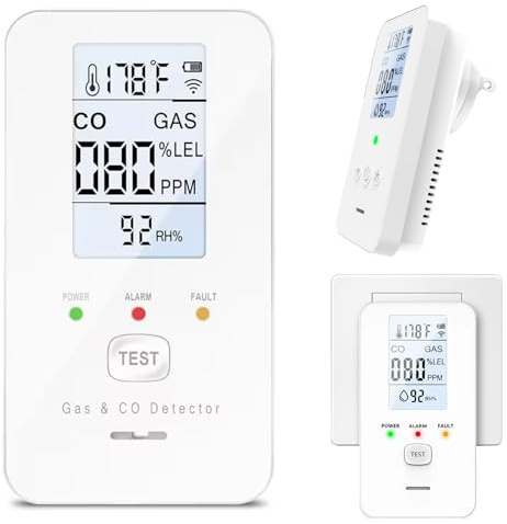 2026 New Carbon Detector, 4-in-1 Carbon and Gas Detector with Audible & Visual Alarm, Temperature, Humidity, Carbon Monoxide Detector Plug in Wall, Plug & Play, CO Detector for Home, Apartment (White)