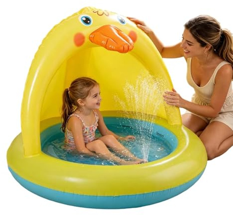 Piscina Gonfiabile per Bambini - Piscina Gonfiabile Con E Tettuccio - Vasca Gioco d'Acqua Design Papera - Adatto a Bimbi, Esterno, Giardino, Cortile, Spiaggia, Mare, Interno Bagno