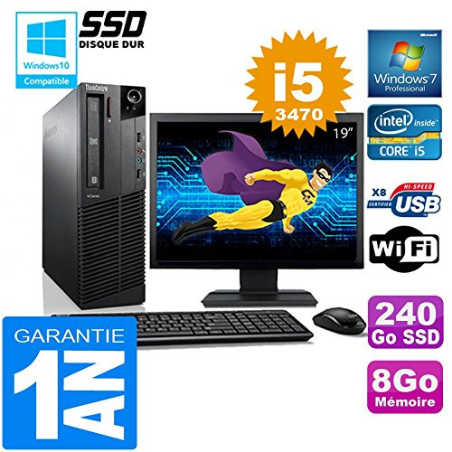 Lenovo PC M92p SFF Core I5-3470 RAM 8Go Disco 240 GB SSD Wifi W7 Schermo 19 (rigenerato)