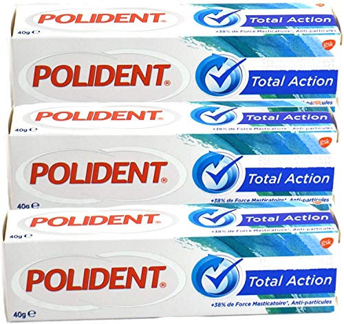 Polident - GSK Total Action - Crème adhésive pour prothèses dentaires - - Lot de 3 tubes de 40 Grammes