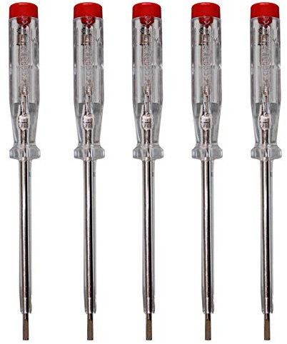 H + H Werkzeug Testeur standard 45500 5 x 45500 - Testeur de tension/de phase jusqu'à 250 V GS - Certifié VDE 0680 - Fabriqué en Allemagne - Transparent/rouge - 190 mm - 45500 VDE