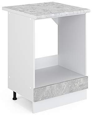 Vicco Herdumbauschrank R-Line, Herdschrank, Beton/Weiß, 60 cm, AP Marmor