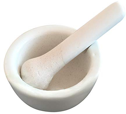YUEWO Weiß Granit Mörser und Pistill Natursteinmühle Für Gewürze, Würze Einfügen Pesto Und Avocado 90mm Durchmesser