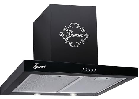Gurari Wandhaube GCH F 461 BL 6 Schwarze Dunstabzugshaube 60 cm | Sehr Saugstark 1000 m³/h Motor | Drückknöpfe Dunstabzug 3 Stufen | Abzugshaube Abluft/Umluft Kaminhaube Premium Marke