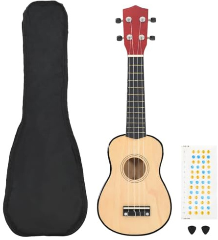 vidaXL Sopran Ukulele Set für Kinder mit Tasche Dunkles Holz 21