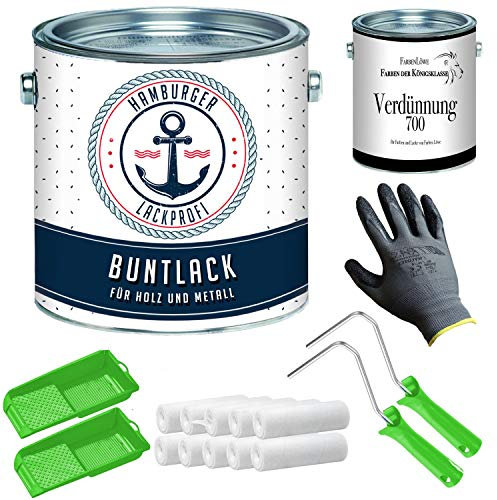 Barniz de color brillante para madera y metal, verde oliva RAL 6003, color verde, pintura metálica, pintura para madera, color madera, con juego de barniz (X300) y dilución, 1 L