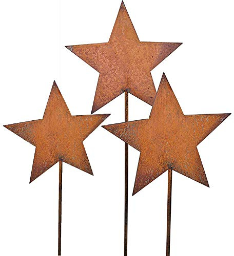 Bornhöft Gartenstecker 3er Set Sterne aus Edelrost Metall Rost Gartendekoration Weihnachten rostige Gartendekoration