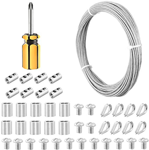 Abimars cavo acciaio rivestito in vinile 2MM, 20m cavo metallico 304 in acciaio inox con anello di crimpatura in alluminio, nucleo 7x7 per appendere, linea di vestiti, pesca