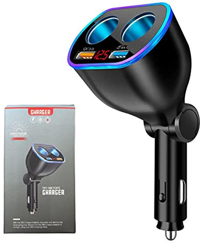 USB Car Charger, 12V-24V/120W Car Cigarette Lighter Splitter with Dual USB QC 3.0 & Voltage Monitoring, Fast Charging Power Adapter for Smart Phones/GPS/Vehicle Devices