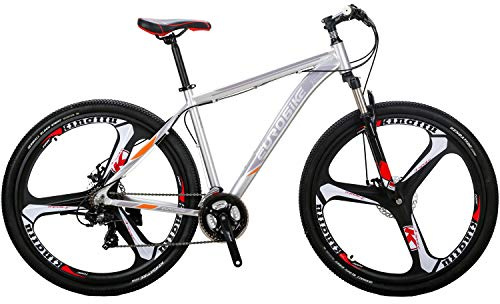 EUROBIKE OBK X9 29er Mens Mountain Bike 29 Inch Wheels Aluminum Frame 21 Speed Dual Disc Brakes Front Suspension Bicycle for Men … (3 Spoke Mag Wheels Silver)