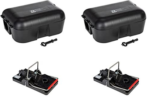 Set di 2 scatole per esche e 2 trappole di precisione, antitossiche, resistente alle intemperie e riutilizzabili, sicuro per bambini e animali domestici, con istruzioni incluse