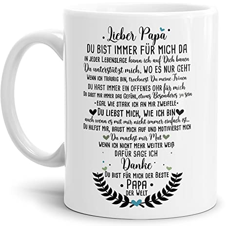 Tasse mit Spruch für Papa - Danke Papa - Geschenk für den besten Papa zum Vatertag - Keramik Weiß, 300 ml