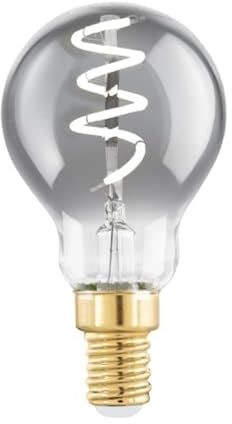Eglo Dimmable E14 LED, vintage spiral filament light bulb, Edison lamp for retro lighting, 4 watt, 100 lumen, warm white glow, black transparent, 2000k, P45, Ø 1.8