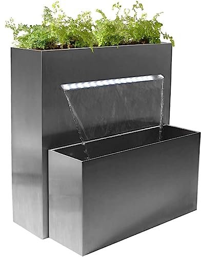 Primrose 89cm Stainless Steel Sutherland Falls Blade Waterfall Cascading Water Feature with Planter & LED Lights