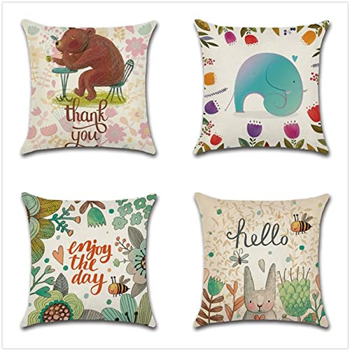 Kissenbezug 30x30cm 4er SetBoho Wohnzimmer Outdoor Deko, Schlafzimmer Zimmer Dekor Kissenhülle Kissenbezüge mit Verstecktem Reißverschluss, Couchkissen, Sofakissen Weinachten Süße Tiere