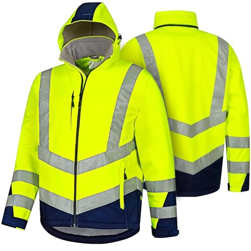 Safetytex Warnschutz Softshelljacke winddicht wasserdicht | Atmungsaktiv, hoch sichtbar, wetterfest, strapazierfähig, komfortabel, ideal für Arbeit, Baustelle und Outdoor-Einsatz