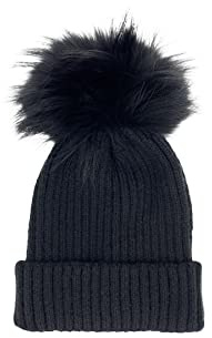QUEEN HELENA Bommelmütze für Damen CP05 Schwarz, One Size
