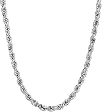 KnSam Edelstahl Kordelkette 50 cm, Halskette Männer Ohne Anhänger Silber Herren Zopfkette Breit 4MM Freundschaftskette Jungs