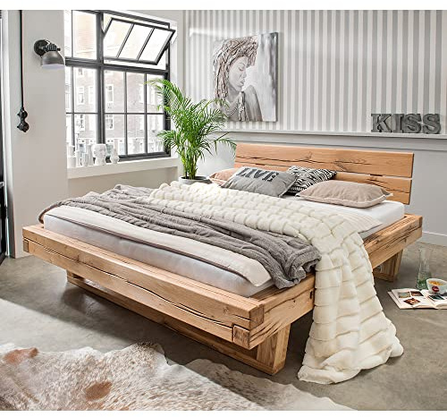 Lomadox Doppelbett Ehebett Bett Echtholz Massivholz, 200x200 cm, Eiche massiv, Holzkopfteil, Massivholzkufen, B/H/T ca. 218/88/228 cm