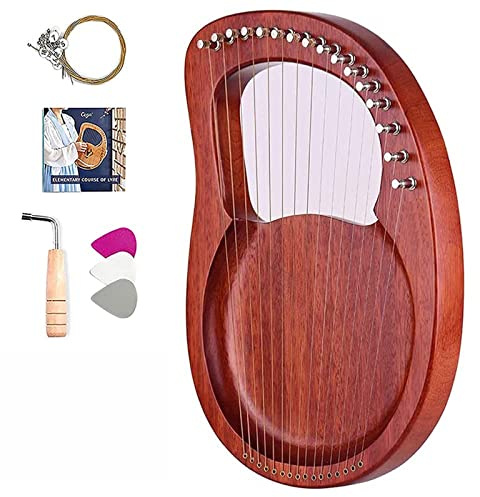 oUyOo 16-Saitige Lyra-Harfe, Mahagoni-Körper-Lyra-Harfe, Lyra-Harfe Mit Noten-Stimmschlüssel-Pickup Und Schwarzer Gigbag Für Anfänger, Musikliebhaber, Kinder Und Erwachsene,Braun