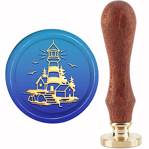 craspire Leuchtturm Wachssiegelstempel Messing Siegelstempelköpfe Ersatz 30 mm Mit Vintage-Holzgriff Für Umschläge Brief Einladungen Karte DIY Handwerk Hochzeit Geburtstag Urlaub Dekor