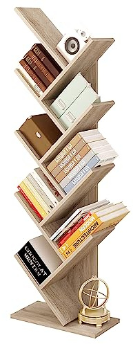 EUGAD Estantería para Libros Librería de Árbol de Almacenamiento de Oficina Estante Soporte de CD DVD con 8 Niveles, 40x20x127cm, Roble Claro