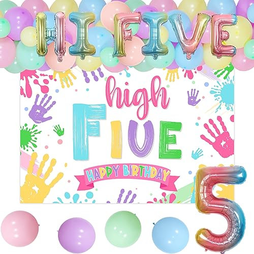 5. Geburtstag Dekorationen Mädchen Regenbogen Pastell Regenbogen Luftballons Bogen mit Happy Birthday Hintergrund Irisierend Hi Five Nummer 5 Folienballon für Mädchen 5. Geburtstag Party Dekorationen