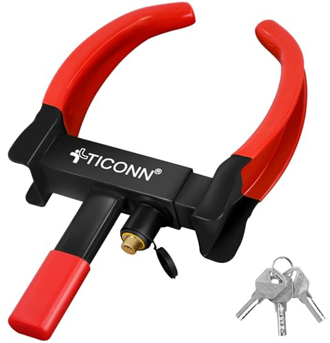TICONN Universal Wheel Lock, Heavy Duty Tire Lock, Automobile Security Anti Theft Clamp Lock for Car Trailer SUV Motorcycle with 3 Keys (Black)