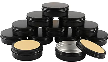 BPZXL 12Pcs Empty Black Round 100ml Aluminium Tin Container With Screw Lid Cosmetics Pots Jars with 12Pcs Labels for Candle Cream Salve Storage DIY