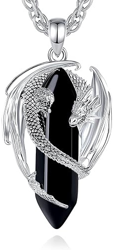 AEONSLOVE Wikinger Drachen Halskette mit Kristall, Obsidian Kette für Herren Damen Amethyst Tigerauge Anhänger Lapislazuli Chakra Heilsteine Schmuck Kristallkette