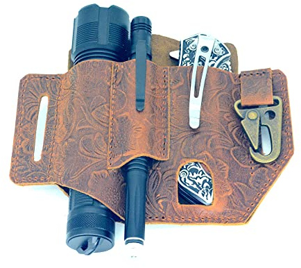 JJNUSA EDC Gürteltasche aus echtem Leder, Multitool-Tasche, Gürteltasche für Herren, Gürtelhalter mit Multitool-Tasche, Taschenlampenhalter, Stifthalter, Schlüsselanhänger-Clip, Messer-Etui-Holster