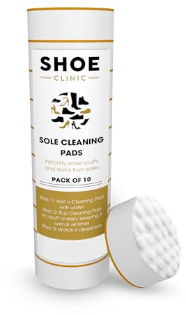 Shoe Clinic Almohadillas de limpieza de suelas, limpiador instantáneo de suelas de tenis para limpiar suelas de goma blanca, desechables, de doble cara, (paquete de 10), White, Small