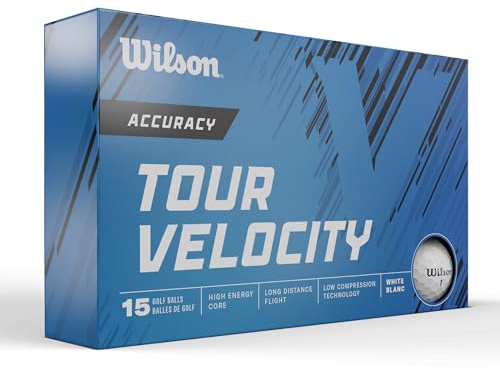 Wilson Bolas de Golf, Tour Velocity Accuracy, Bola de Golf para tiros Largos, 15 Pelotas, Goma, Blanco/Azul