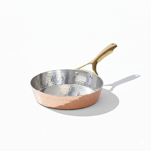 P-TAL Copper Frying Pan with Heat-Resistant Handle | 8.5 Inch Naturally Non-Stick Tin Coated Pan for Healthy Cooking | Traditional Design, Eco-Friendly & Durable Cookware
