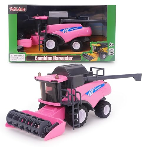 Toyland® 26cm (10”) Mietitrebbiatrice giocattolo rosa in scala 1:32 - Veicolo agricolo a frizione con parti mobili - Gioco interattivo per bambini - 3+ anni