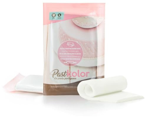 Past Kolor, Fondant Blanco, Pasta de Azúcar para decoración de Tartas, Pasteles, Galletas, Cupcakes y Figuras de Pasta de Azúcar, Ideal para Colorantes en Gel y Conseguir el Tono Deseado, 100 G