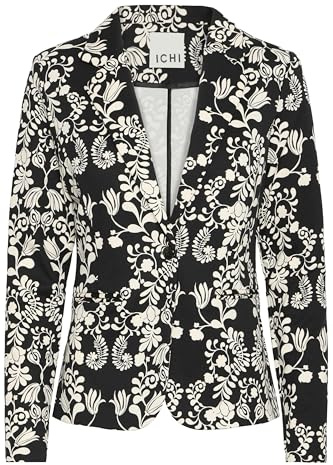 ICHI Ihkate Print Bl23 Blazer d'affaires décontracté, 203978_Black Flower AOP, M Femmes