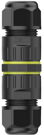 EVOGES IP68 Waterproof Cable Connector, Outdoor Rated, Inline, 3 Pole, Ø3.5-10mm Cable Diameter, 0.5-1.5mm² Conductor, UKCA, UL, CE, TUV, RoHS Certified (1 Pack)