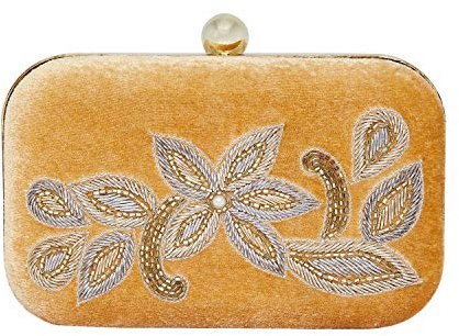 Swadeshi Desire Schöne Handtasche aus Samt für Damen mit Stickerei, Gold