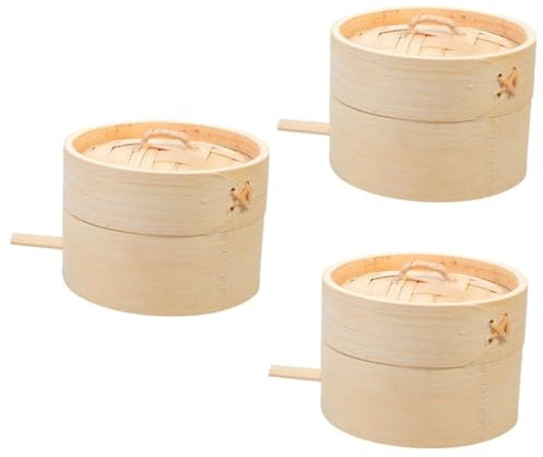 Garneck 3 Juegos vapor para el postre vaporera de alimentos canasta de vapor para bolas de hervida olla de vapor parrilla redonda vapor cesta de vapor de madera Bambú